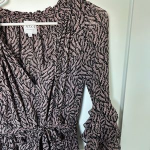 MISA Los Angeles Black and Pink floral dress with sleeves.